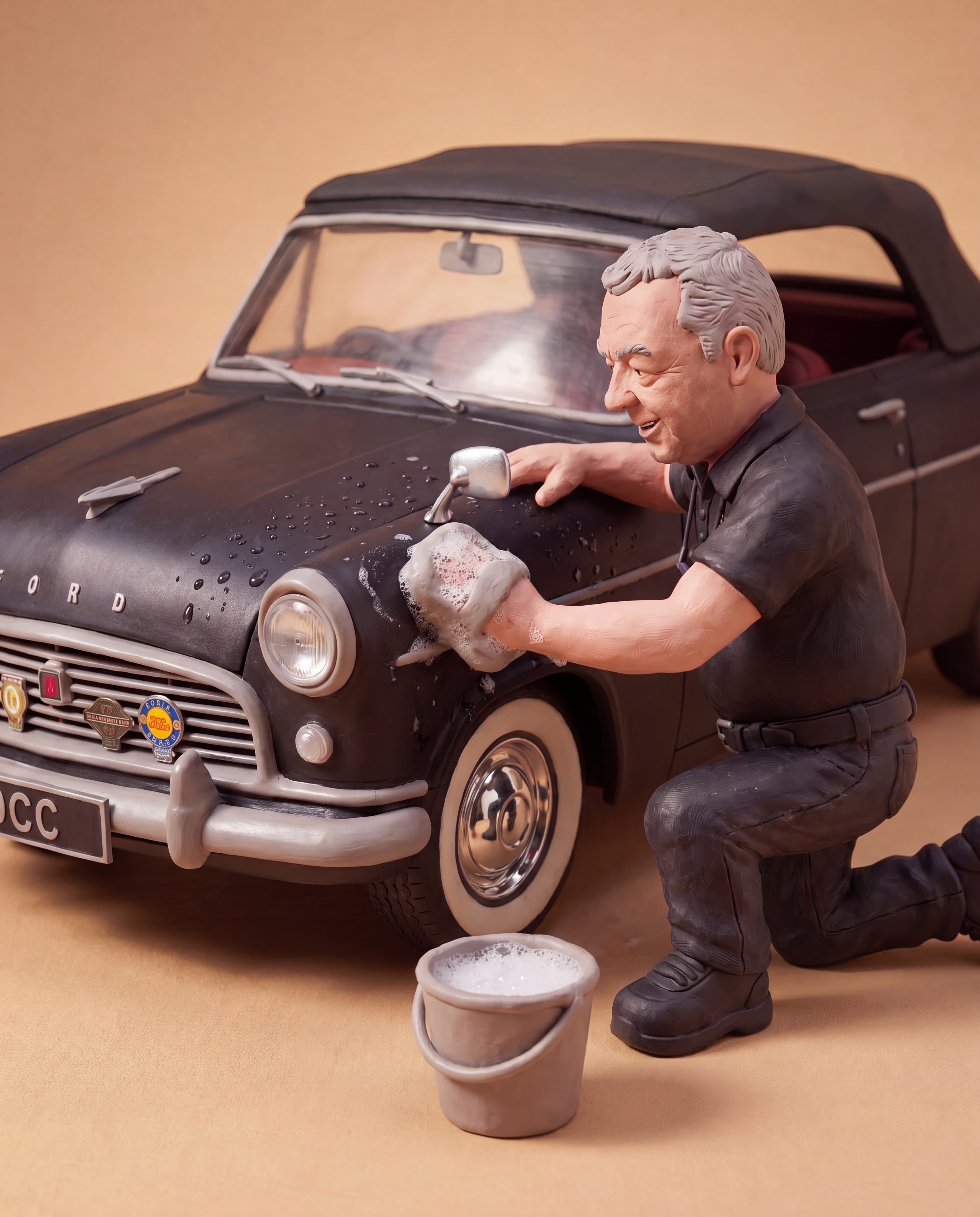 Dean valeting his 1955 Ford Consul Convertible Mk1